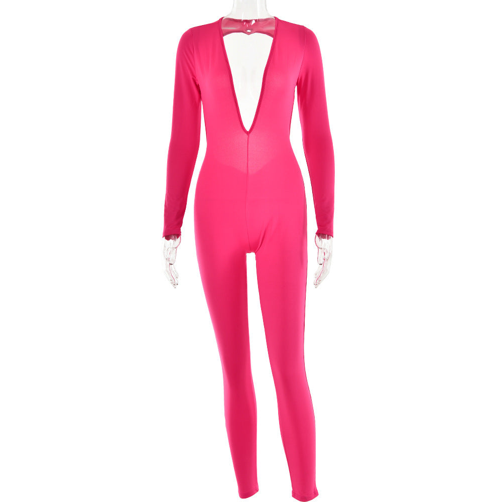 Women's Deep V-neck Long-sleeved Leggings