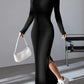 Women's Knitted Slim Lapel Long Sleeve Dress
