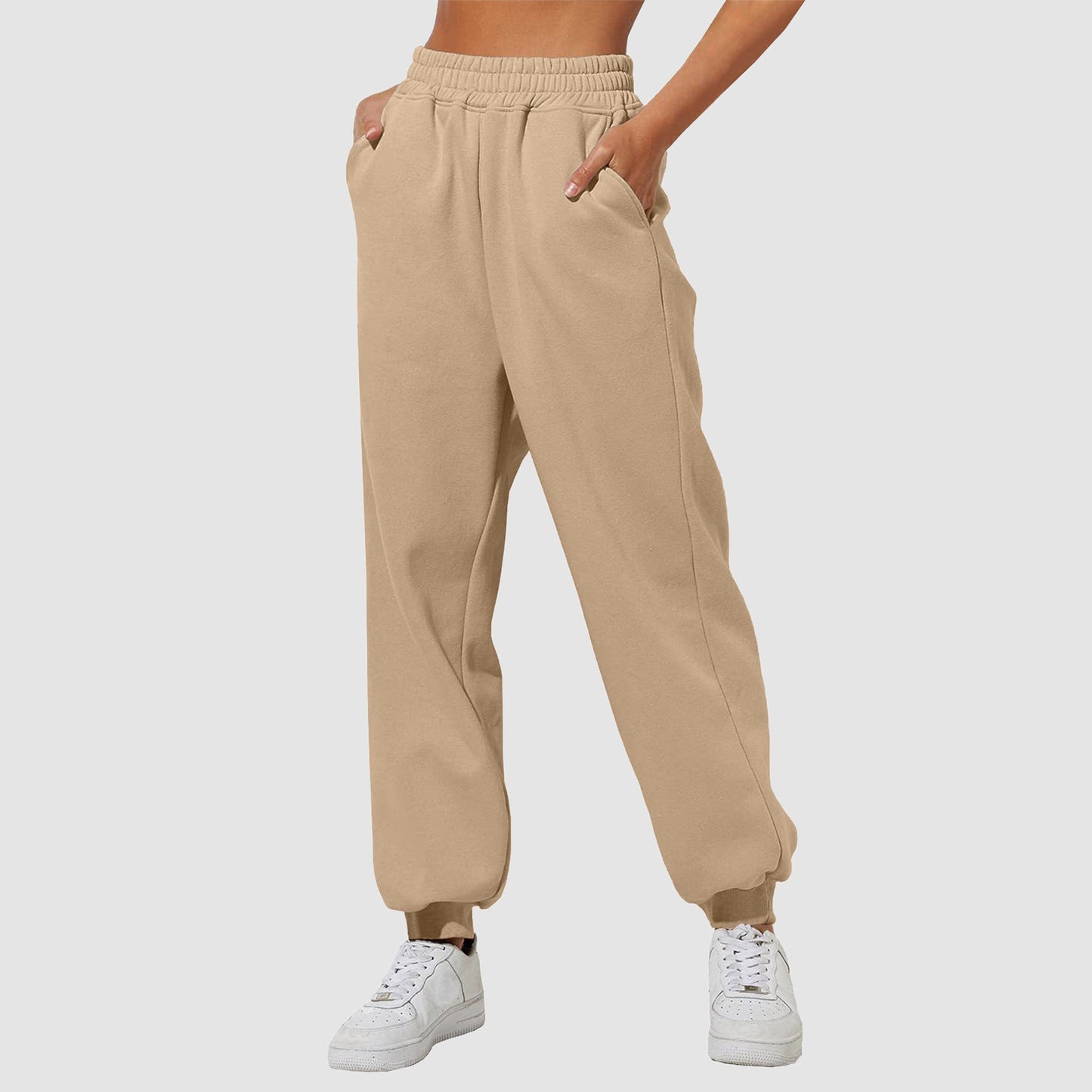 Women's High Waist Loose Track Pants Comfortable Jogger Casual Sweatshirt Pant Belt Pocket