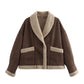 Lapel Woolen Coat With Pockets Winter Fashion Loose Suede Short Top Women's Clothing